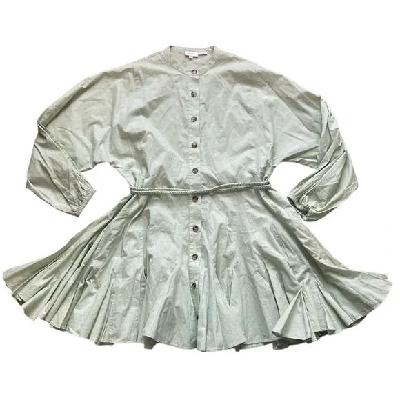HP Rhode Emanne Cotten Voile Belted Pleated Mini in Green - Picture 3 of 8